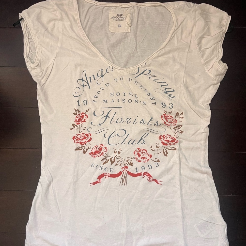 H&M White Floral Graphic Women's Tee